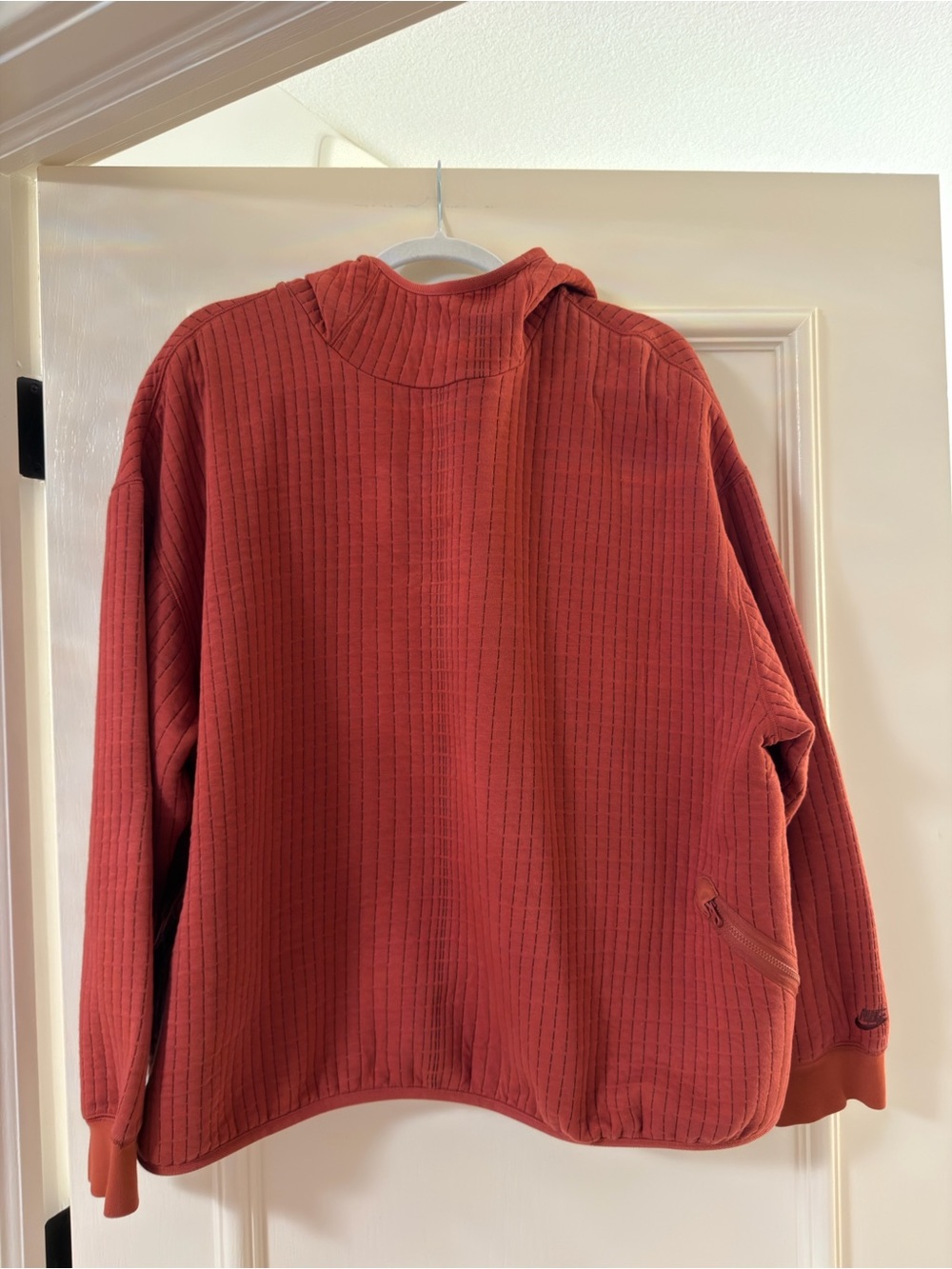 Nike Rust Red Ribbed Hooded Pullover